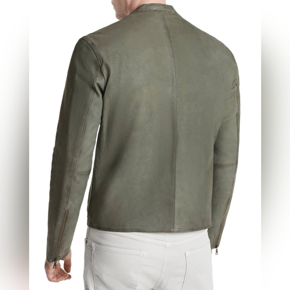 John Varvatos Corbin Leather Jacket EU56 FIT TO L Dark Moss Check The Measure - Picture 4 of 8
